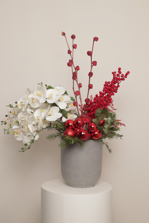 Red Berries & White Orchids