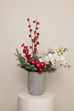 Red Berries & White Orchids