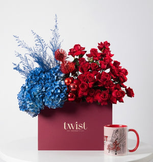 Red & Blue Rose Box with Mug